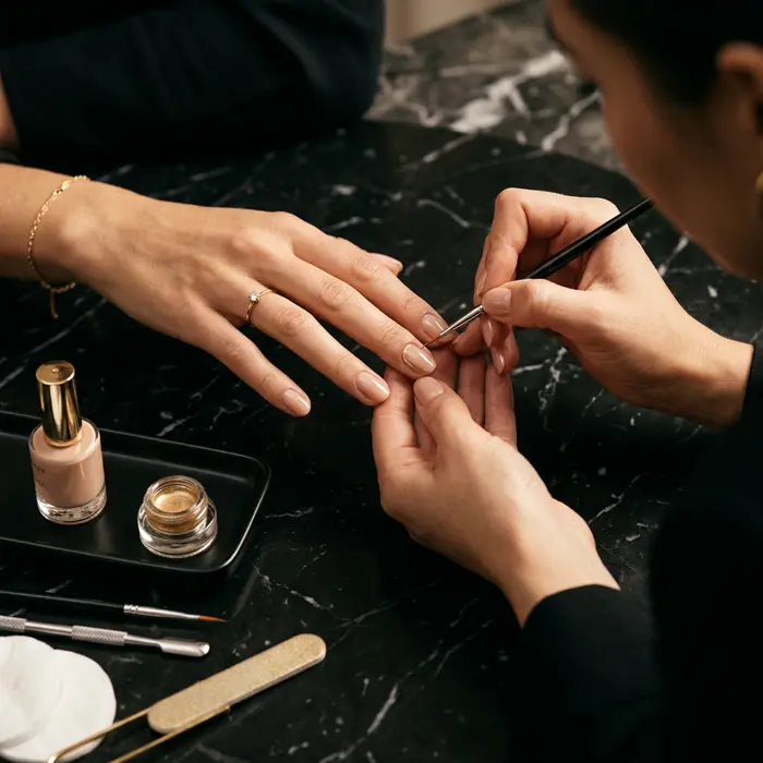Manicure with gold nail detailing at KIYU